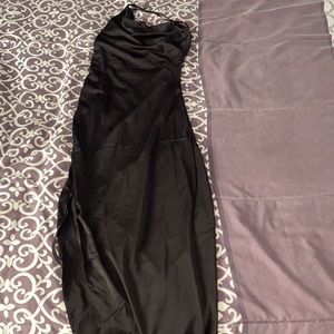 Crisscross backless ruched split thigh cami dress